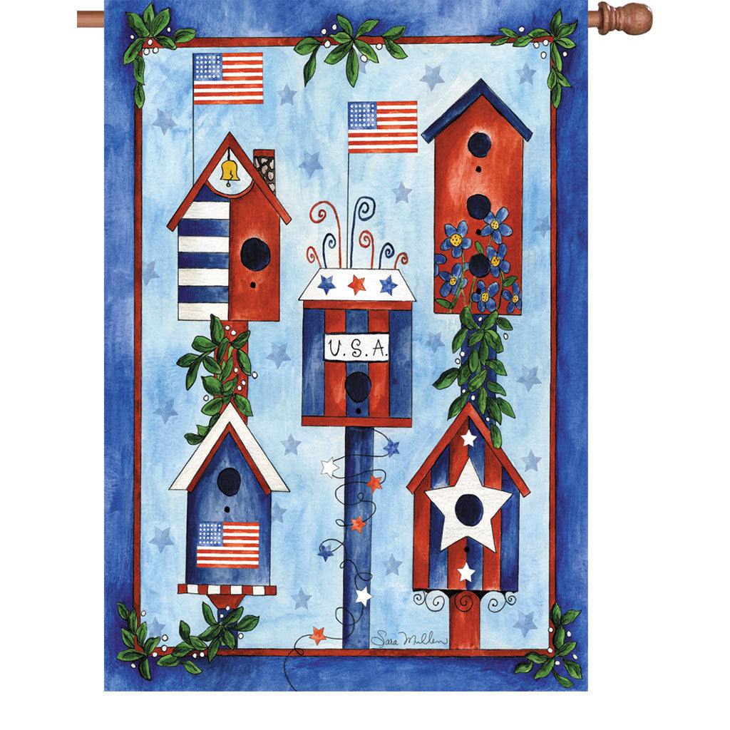 Red, White & Blue Patriotic Birdhouse House Flag