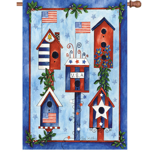 Red, White & Blue Patriotic Birdhouse House Flag