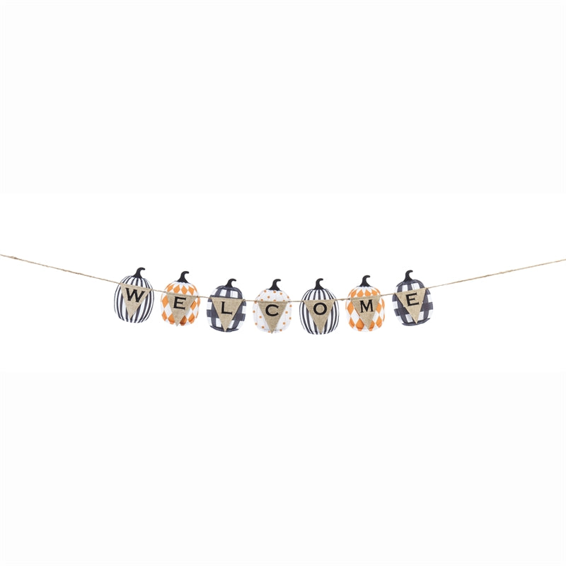 "Mixed Print Pumpkins" Seasonal Décor Banner; Polyester-Burlap 86"x7"