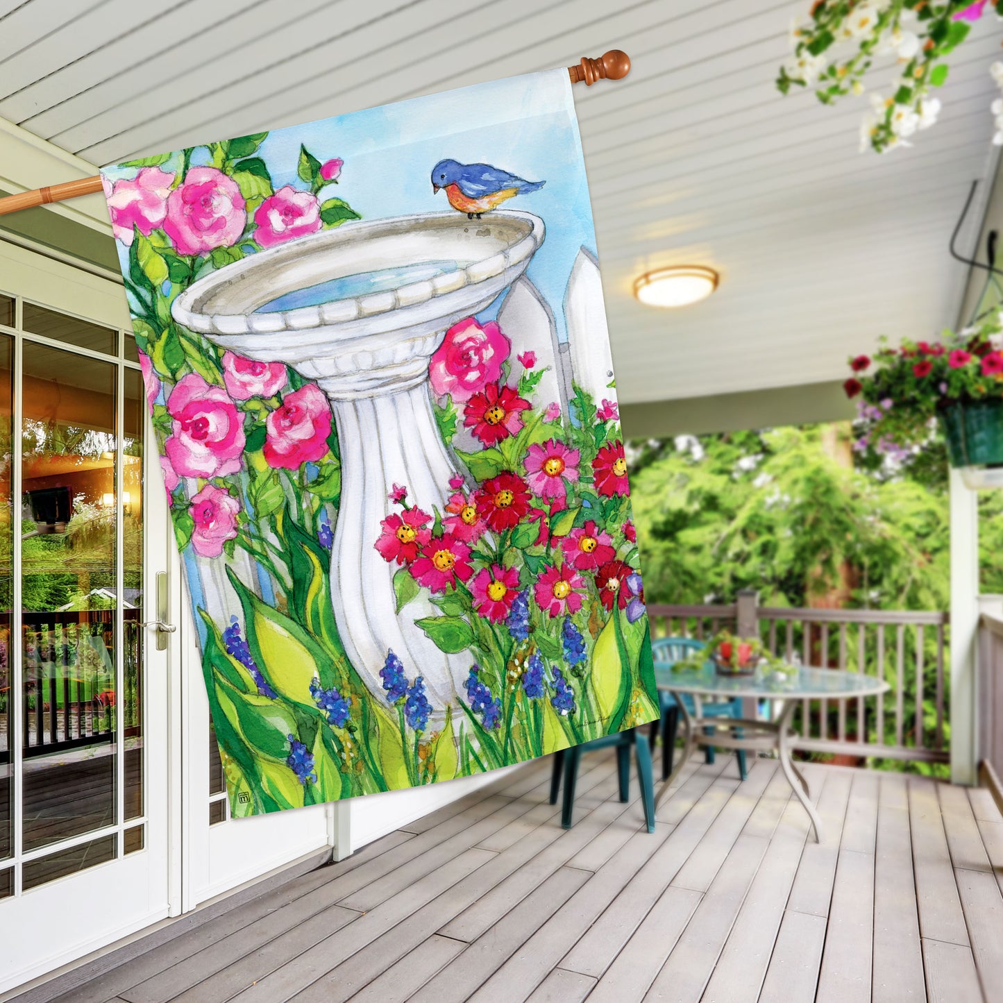 Backyard Birdbath House Flag