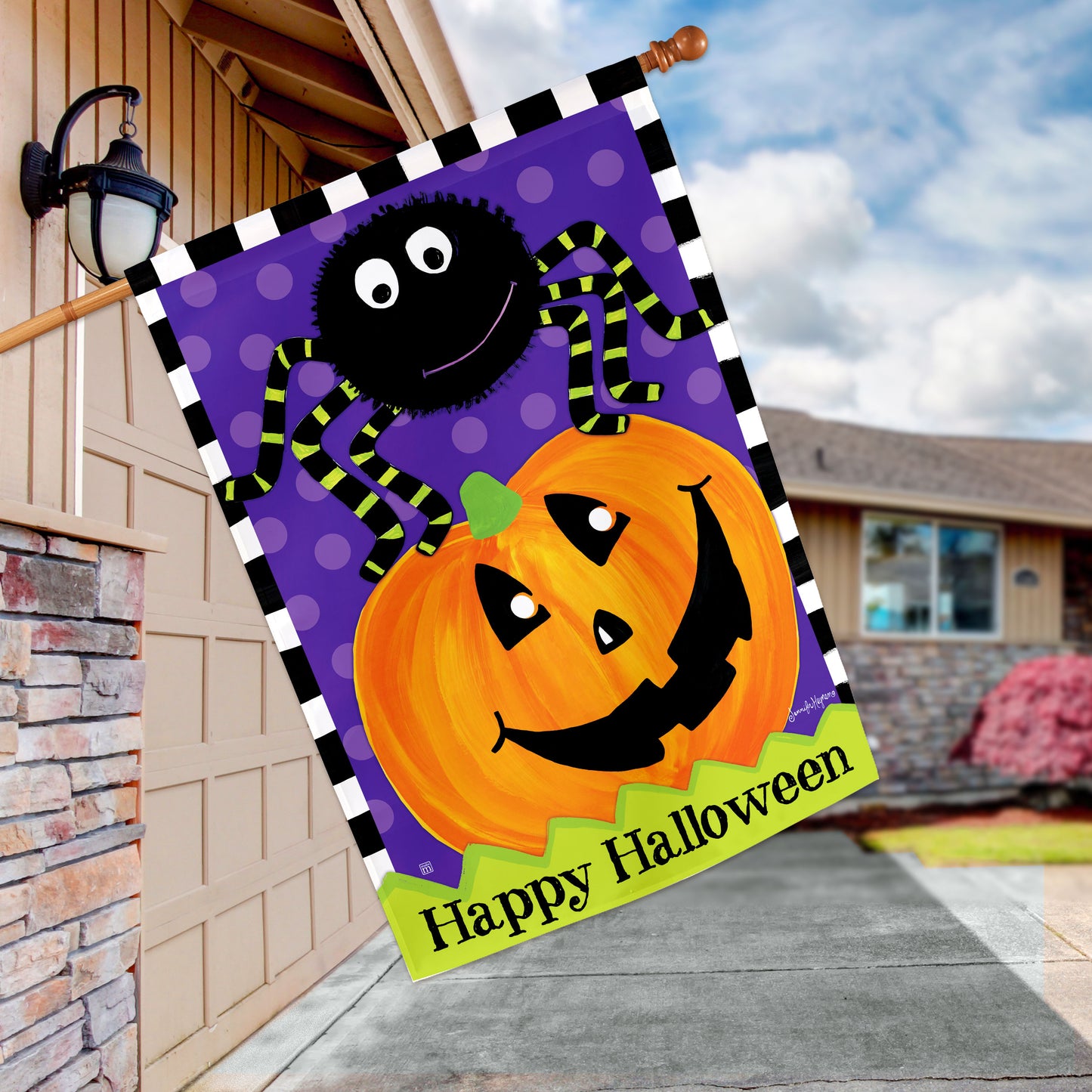 Happy Halloween Spider & Jack House Flag