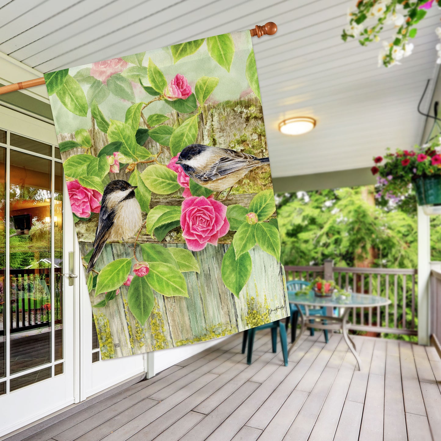 Garden Chickadees House Flag