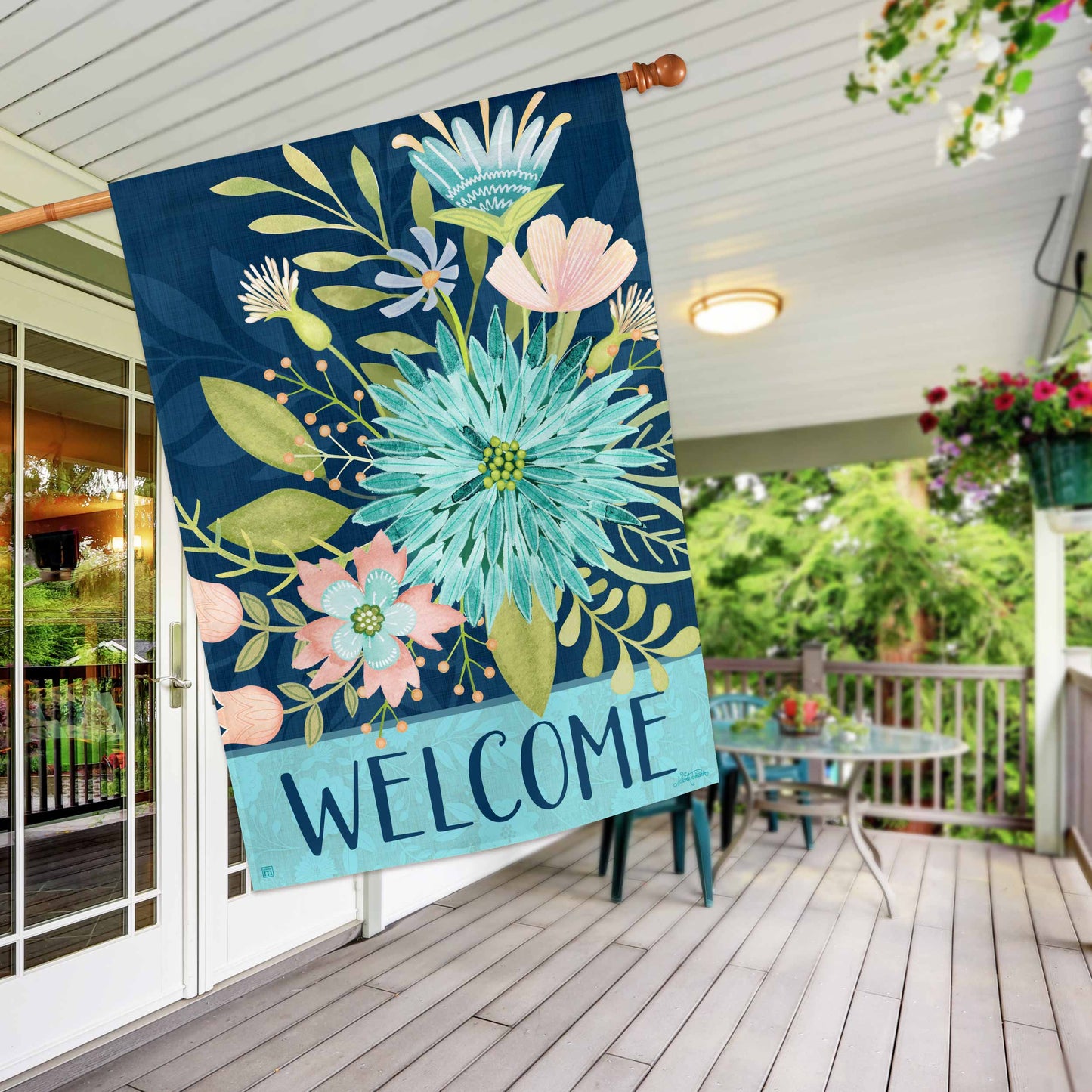 Welcome Floral Reflection House Flag