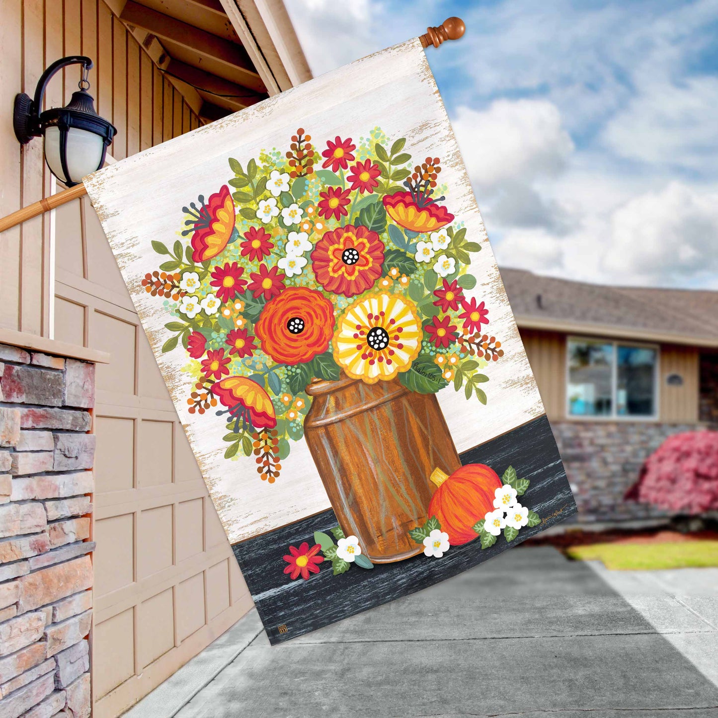 Rustic Fall Flowers House Flag