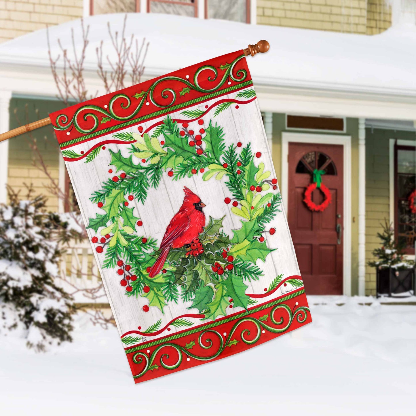 Cardinal Joy Christmas House Flag