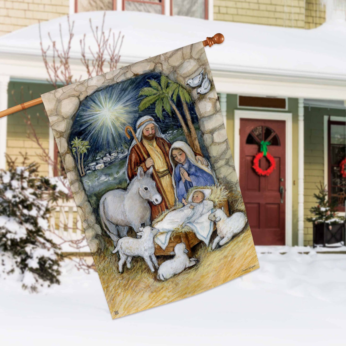 Silent Night Christmas House Flag