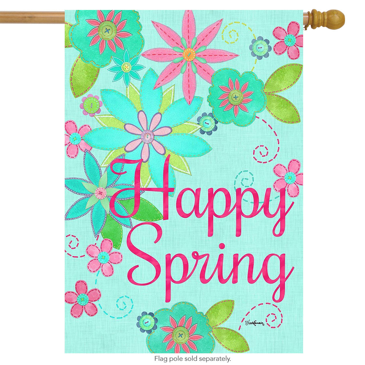Happy Spring Printed House Flag; Polyester