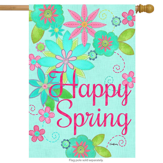 Happy Spring Printed House Flag; Polyester