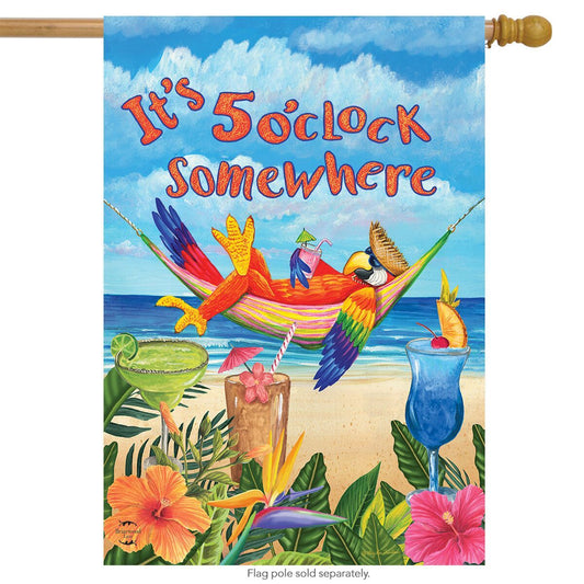 Its 5 O'Clock Parrot Printed House Flag; Polyester