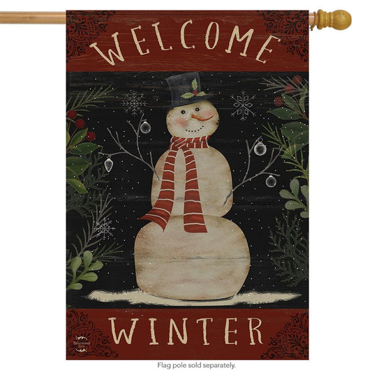 Welcome Winter Snowman Printed House Flag; Polyester