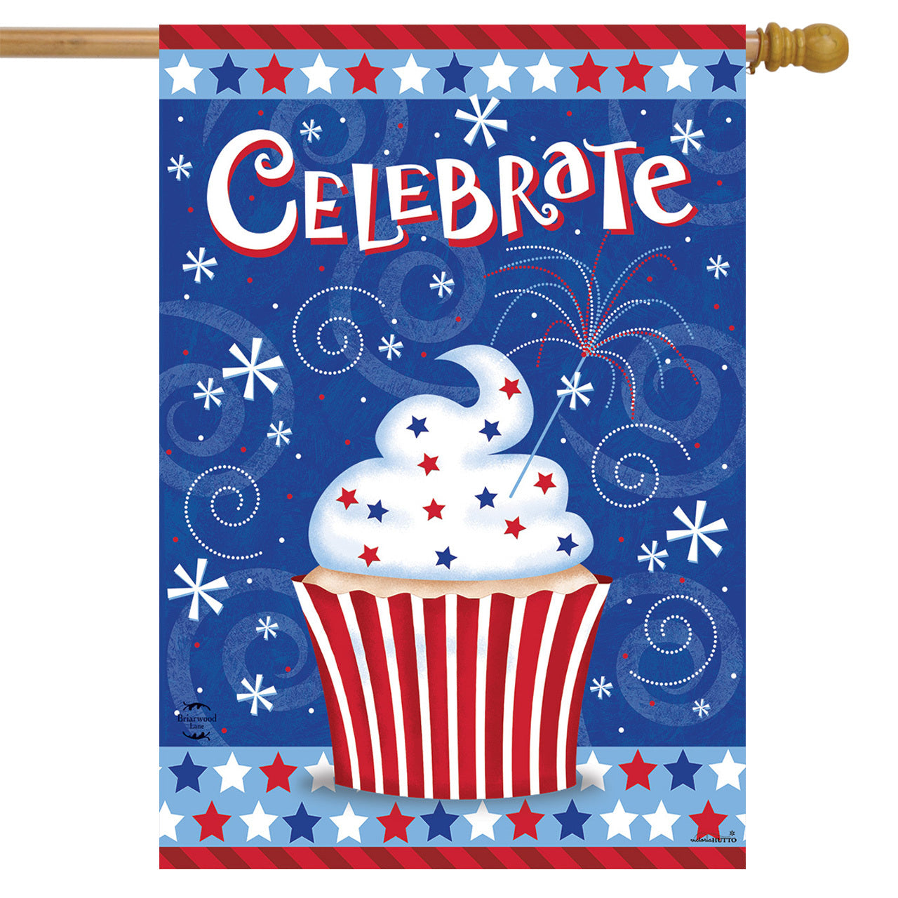 Patriotic Celebration Cupcake Printed House Flag; Polyester