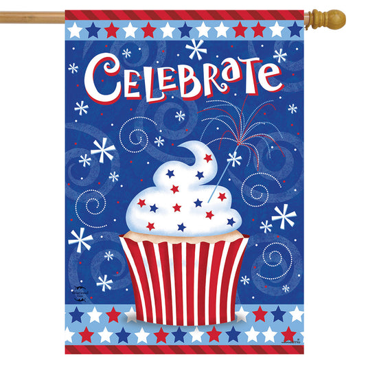 Patriotic Celebration Cupcake Printed House Flag; Polyester