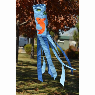 "Swimming Koi Fish" Applique Seasonal Windsock; Polyester