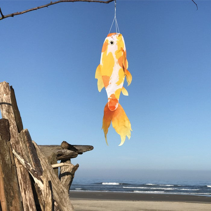 Realistic Yellow Koi Fish Windsock; Polyester