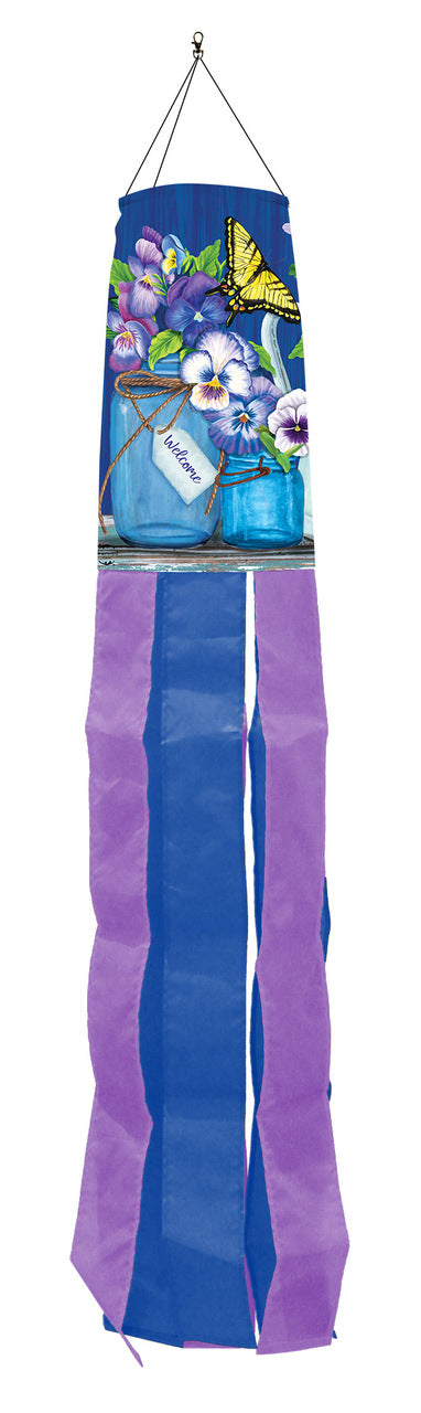 Butterflies and Pansies Printed Windsock; Polyester 6"x40"L