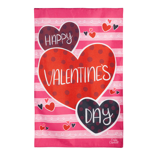 Happy Valentine's Day Hearts Burlap House Flag; Polyester 28"x44"