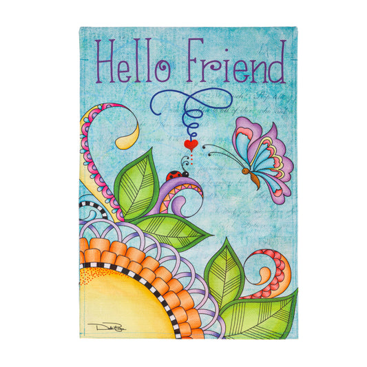 Hello Friend Burlap House Flag; Polyester 28"x44"