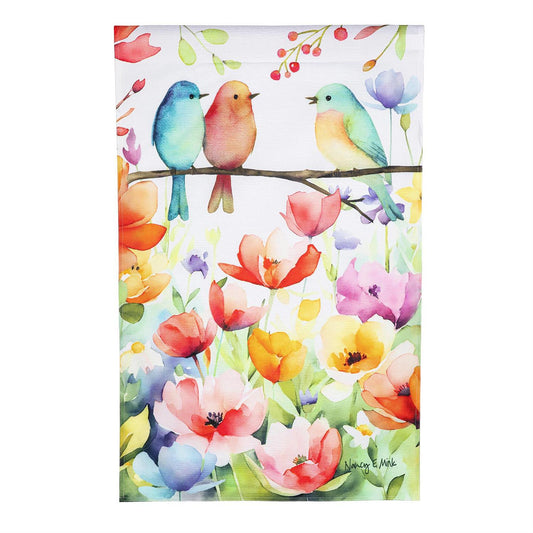 Bird Talk Burlap House Flag; Polyester 28"x44"