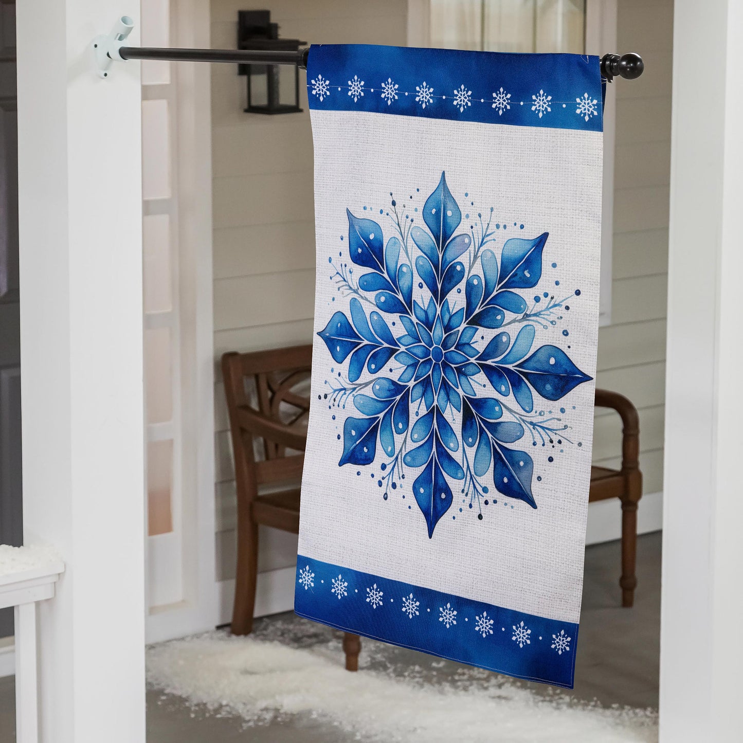 Sparkling Snowflake Printed Burlap House Flag; Polyester 28"x44"