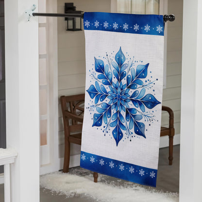 Sparkling Snowflake Printed Burlap House Flag; Polyester 28"x44"
