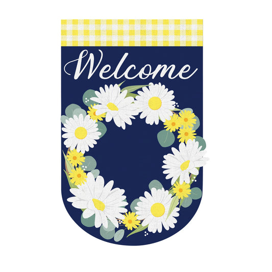 Daisy Wreath Printed House Flag; Polyester Burlap 28"x44"