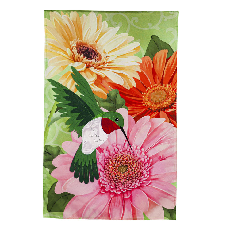 Hummingbird and Daisy Trio Printed House Flag; Linen-Polyester 28"x44"