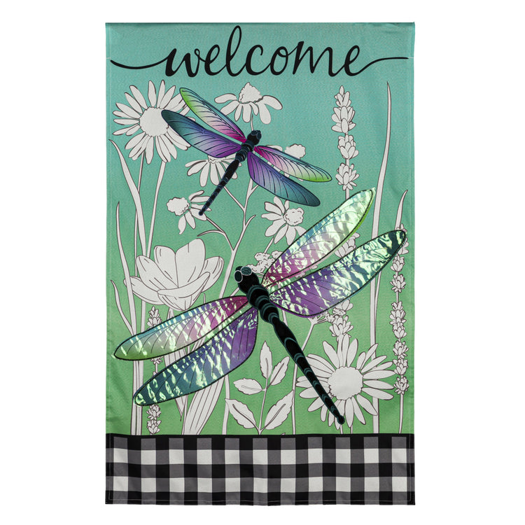 Dragonflies and Wildflowers Printed House Flag; Linen-Polyester 28"x44"