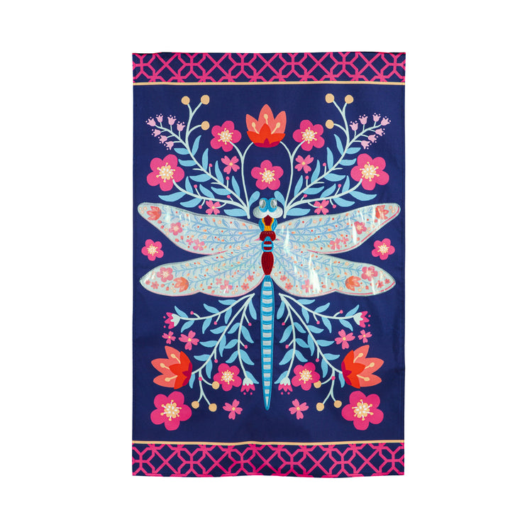Patterned Dragonfly Printed House Flag; Linen Textured Polyester 28"x44"