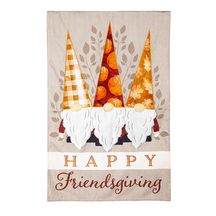 Happy Friendsgiving Printed Embellished House Flag; Linen-Polyester 28"x44"
