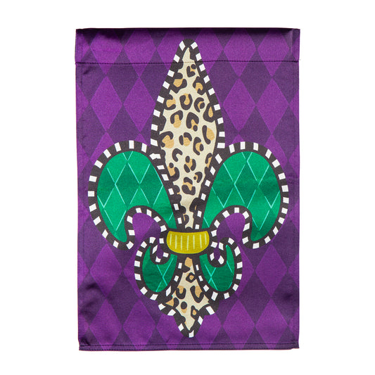 Animal Print Fleur de Lis Printed Lustre House Flag; Polyester 29"x43"