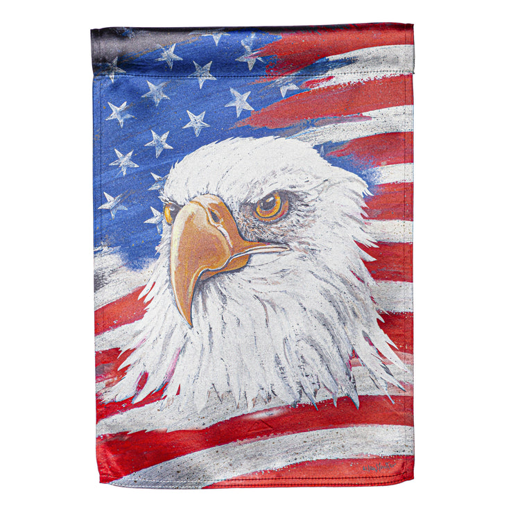 Patriotic Eagle Printed Lustre House Flag; Linen Textured Polyester 29"x43"