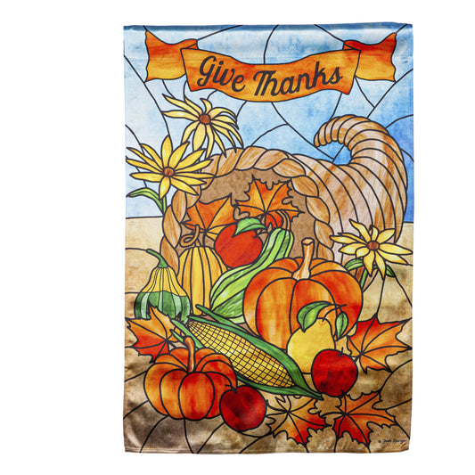Stained Glass Cornucopia Printed Lustre House Flag; Linen Textured Polyester 29"x43"