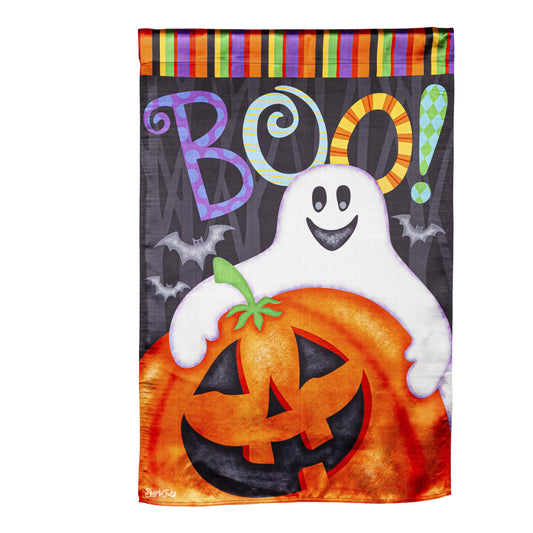 Halloween Friends Printed Lustre House Flag; Linen Textured Polyester 29"x43"