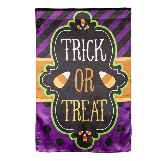Trick or Treat Printed Lustre House Flag; Linen Textured Polyester 29"x43"