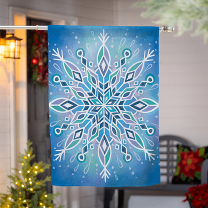 Vibrant Snowflake Lustre House Flag; Polyester 29"x43"