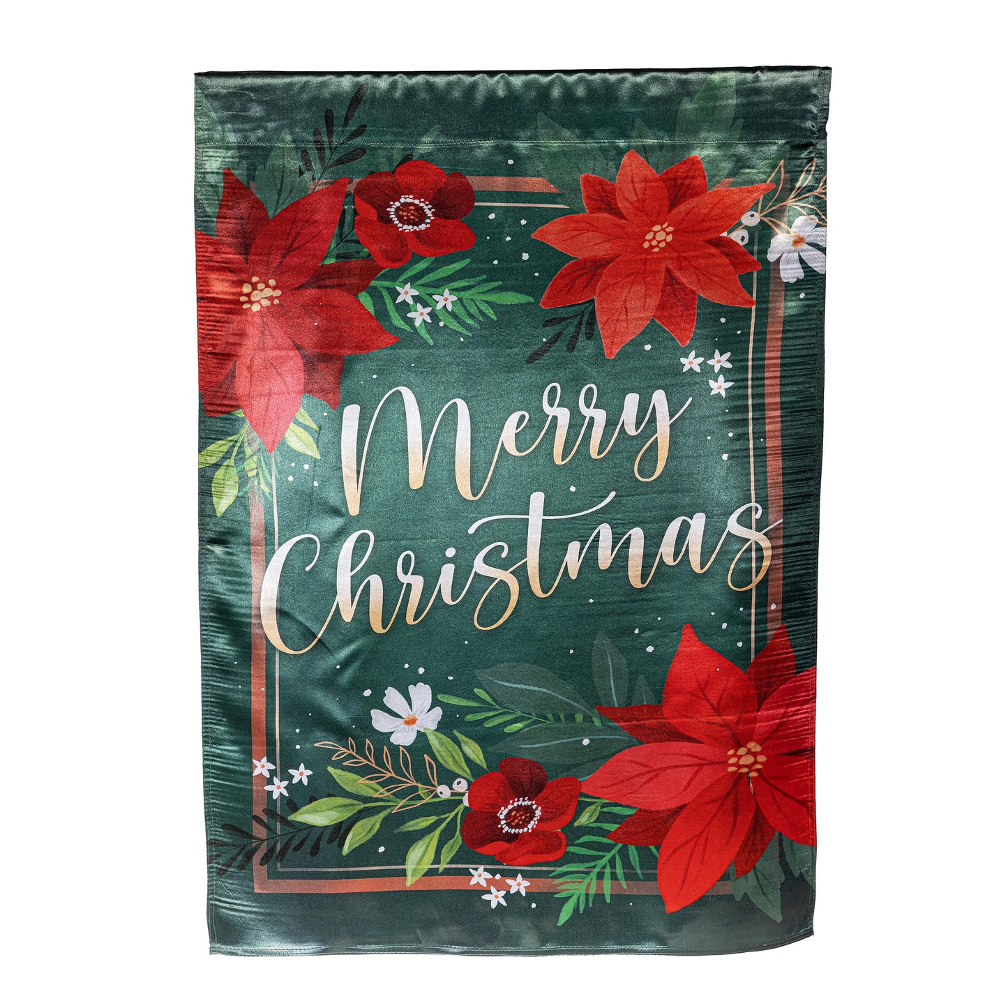 Floral Merry Christmas Lustre House Flag; Polyester 29"x43"