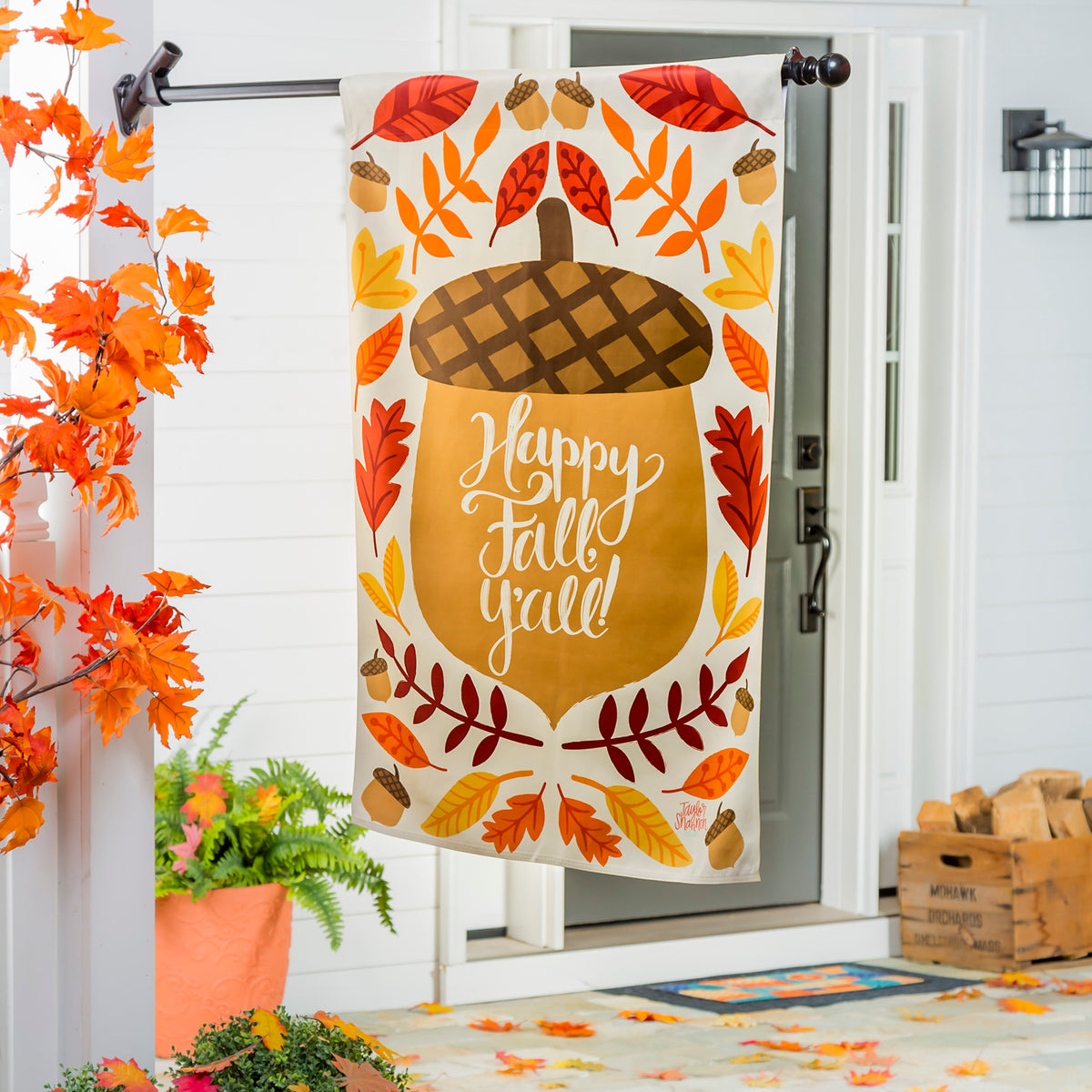 Polyster Fall Happy Fall Acorn Printed Suede House Flag; Polyester 29