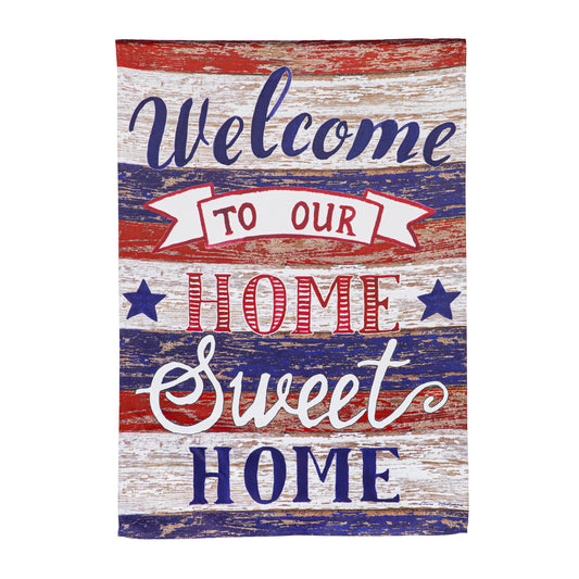 Patriotic Farmhouse Home Sweet Home Printed Suede House Flag; Polyester 29"x43"