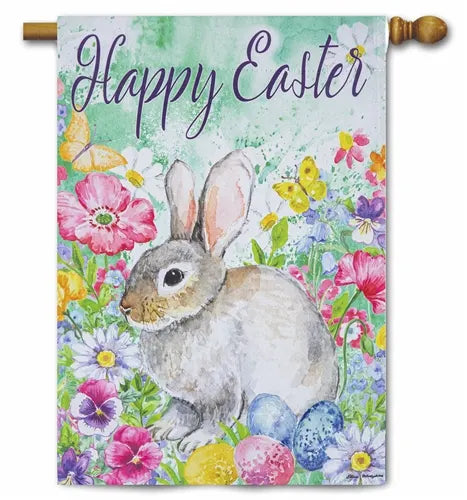 Easter Bunny in the Garden Suede House Flag; Polyester 29"x43"