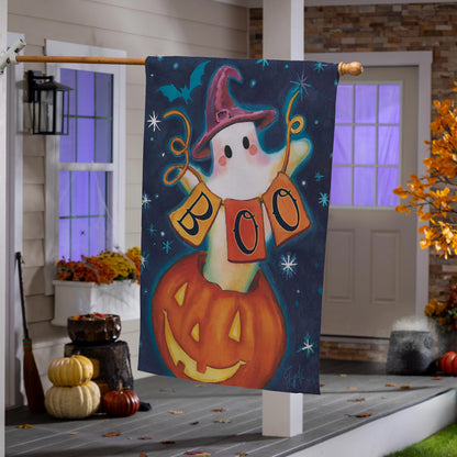 Boo Printed Suede House Flag; Polyester 29"x43"