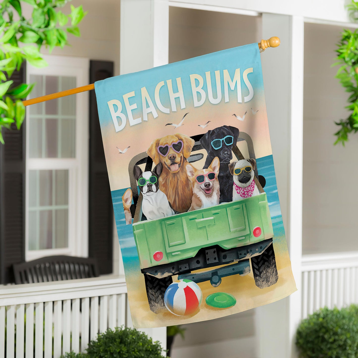 Beach Bum Jeep Pups House Flag