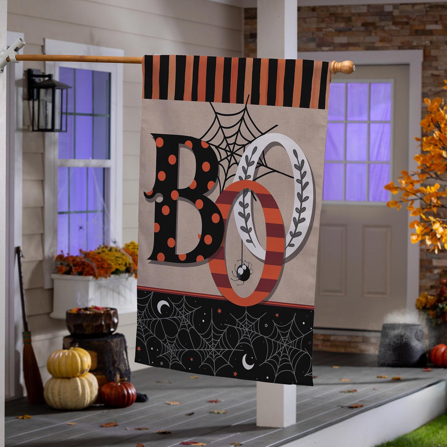 Polka Dots & Stripes Boo Suede House Flag; Polyester 29"x43"