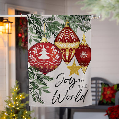 Joy to the World Ornaments Suede House Flag; Polyester 29"x43"