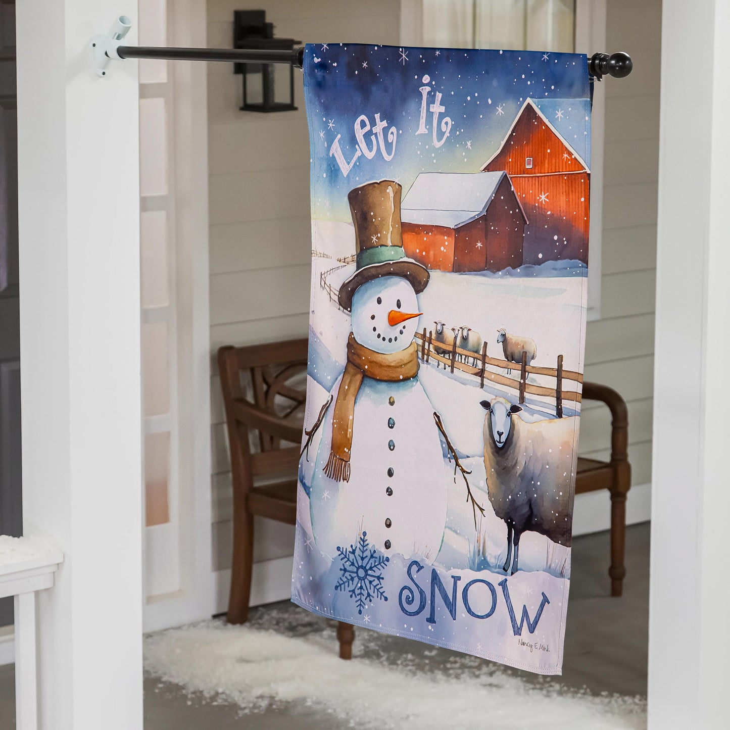 Winter Farm Suede House Flag; Polyester 29"x43"