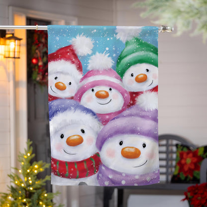 Snowman Family Suede House Flag; Polyester 29"x43"