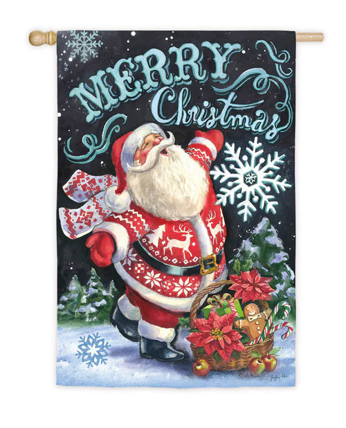 Norwegian Chritmas Snowman & Santa Printed Suede House Flag; Polyester 29"x43"