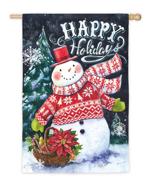 Norwegian Chritmas Snowman & Santa Printed Suede House Flag; Polyester 29"x43"