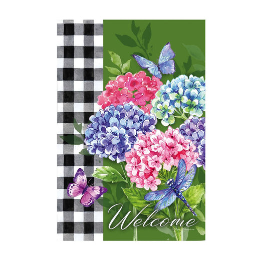 Hydrangea Checks House Flag