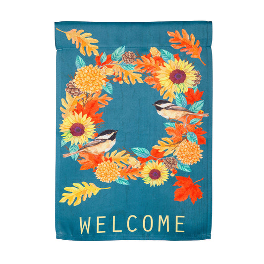 Fall Chickadee Wreath House Flag