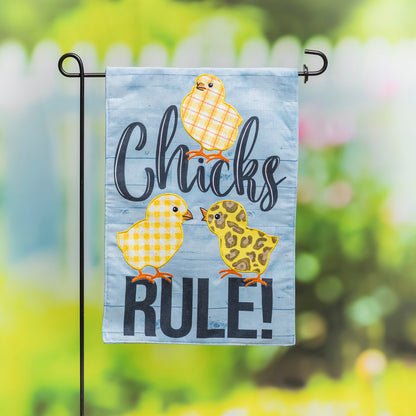 Chicks Rule Burlap Garden Flag; Polyester 12.5"x18"